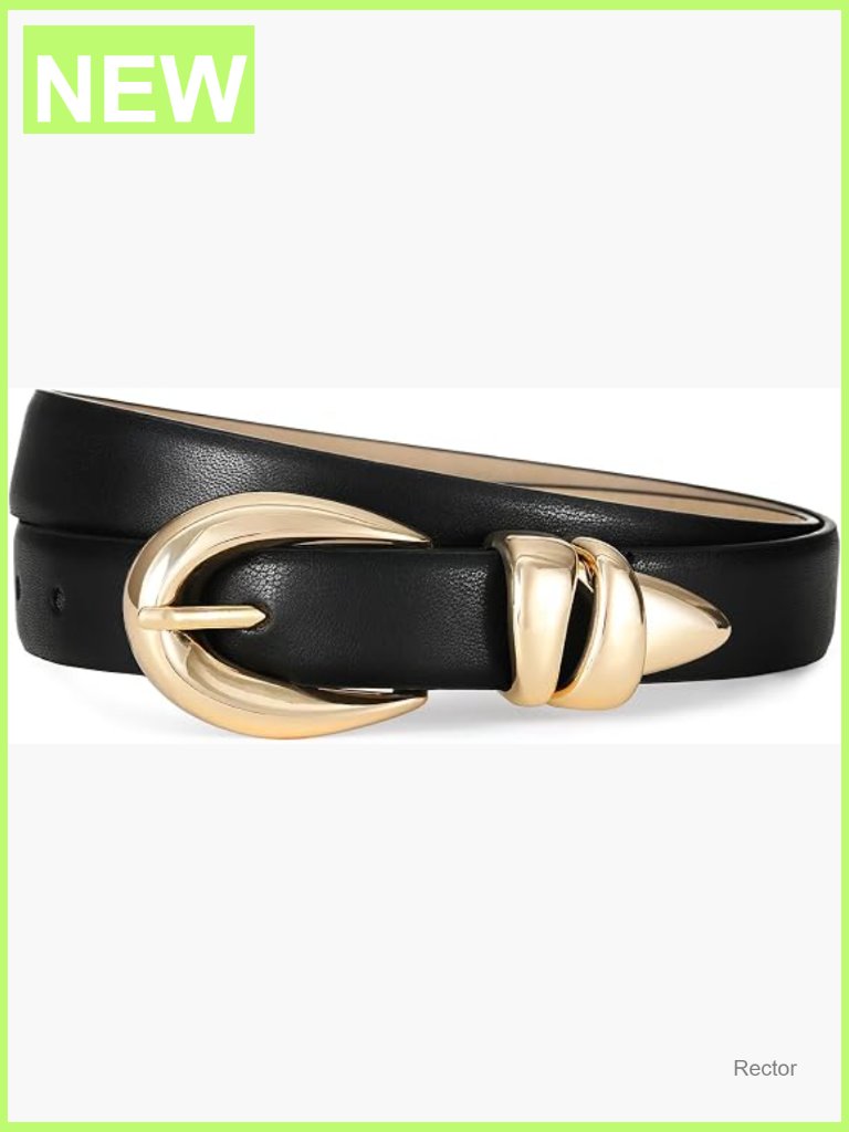 Women's Faux Leather Belt With Gold Buckle For Jeans